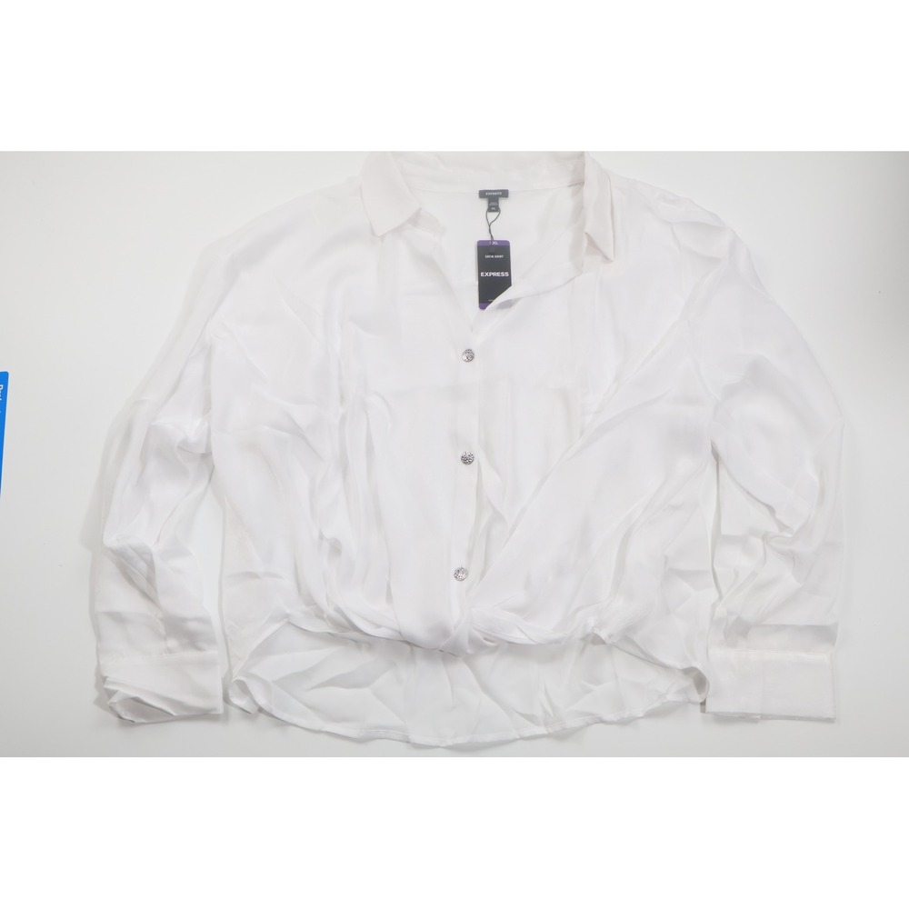 Express Satin Shirt Twist Front XXL White Long Sleeve Blouse Workwear Office NWT